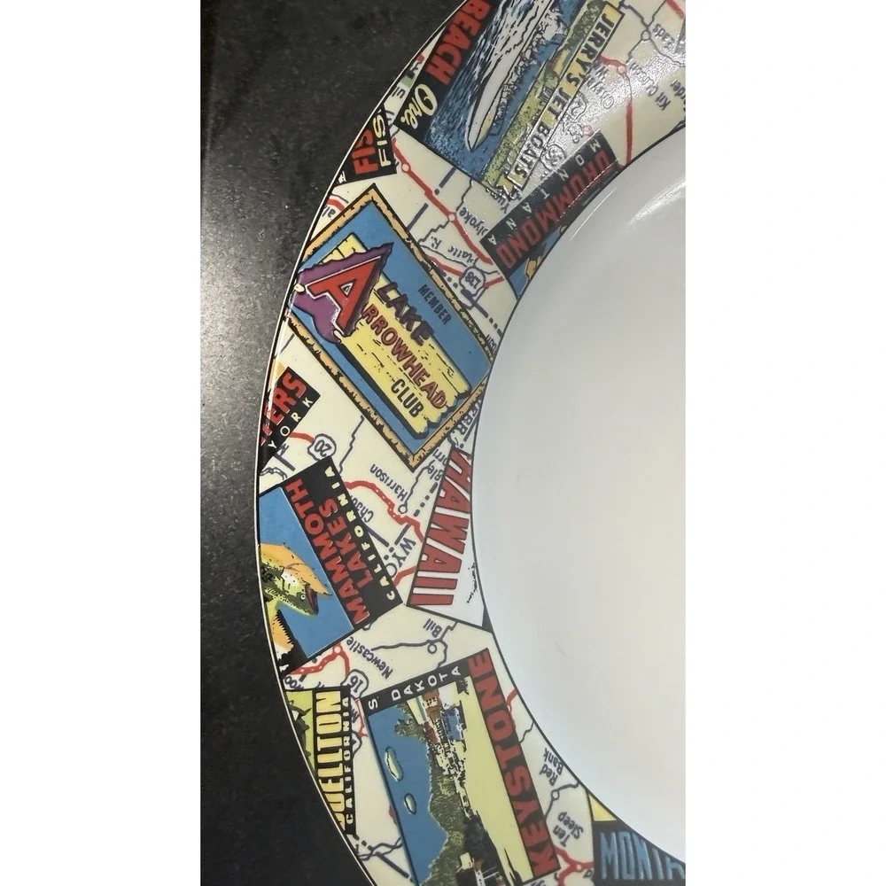 2 Omnibus Habitat Americana American Roadside Dinner Plate Map 10.5